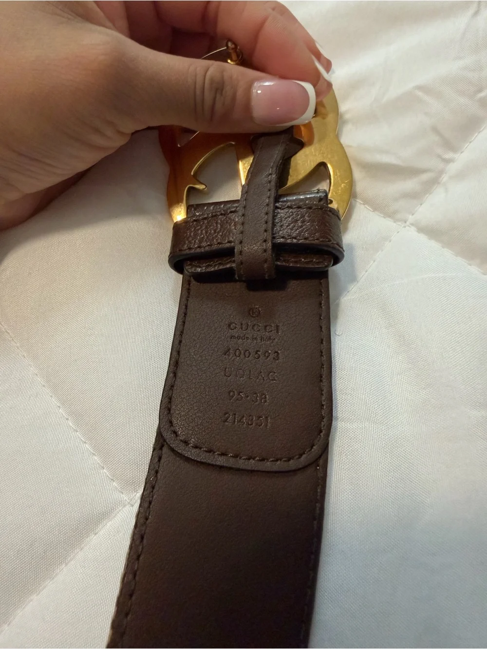 Gucci Brown GG Logo Canvas Belt with Gold Double G Buckle